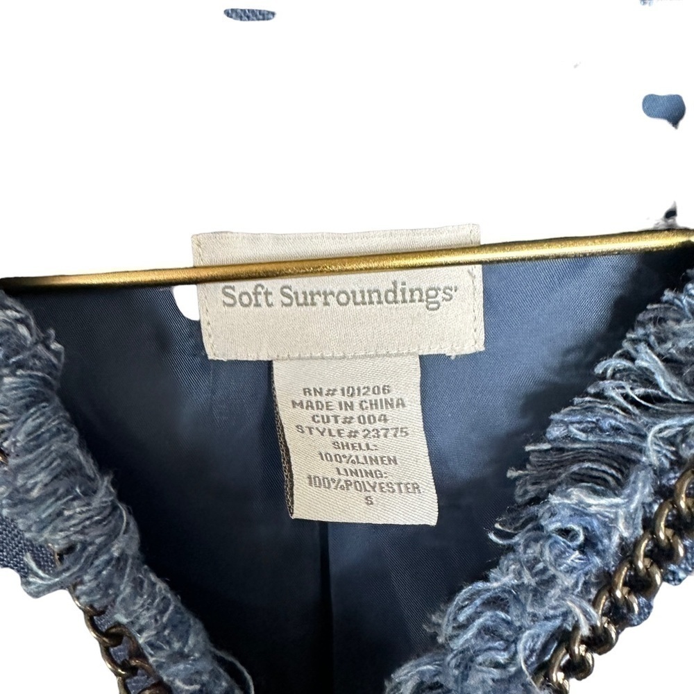 SOFT Surroundings Blue Linen Chain and Raw Fringe Hem Jacket Women’s Size Small - Picture 11 of 13